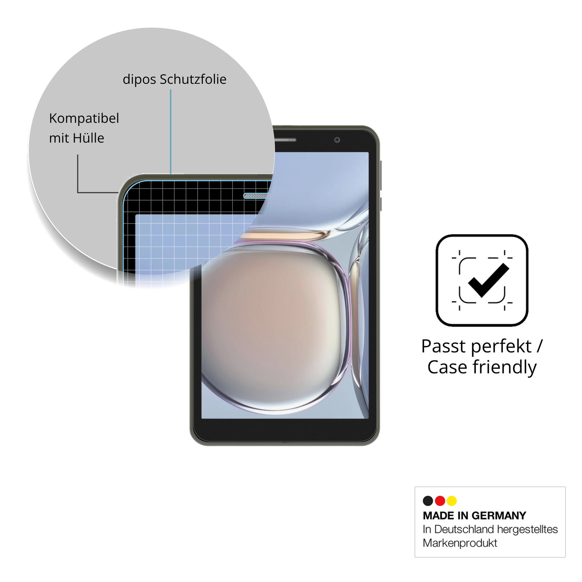 Schutzfolie mit optimaler Passform, zur Verwendung mit Hüllen geeignet