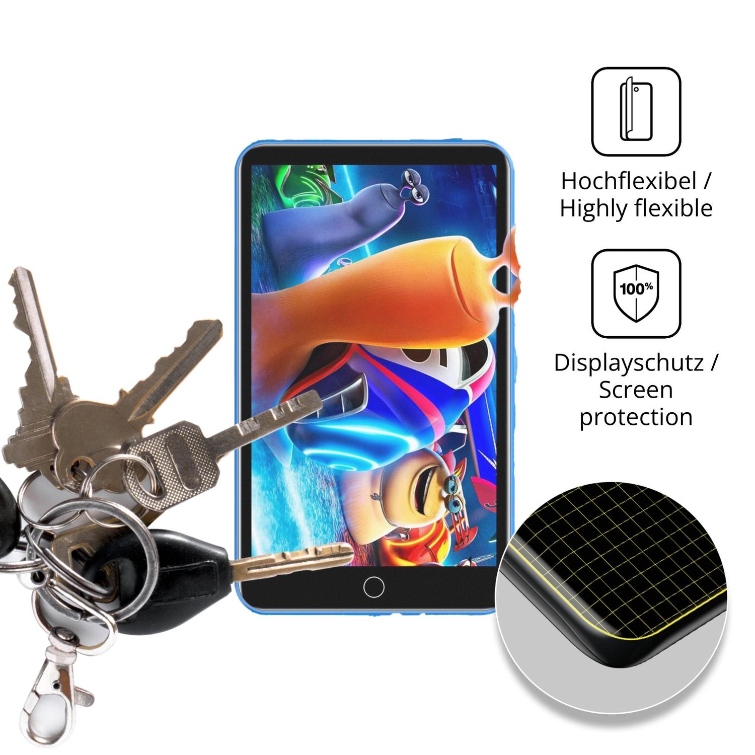 dipos Displayschutz für Diofox M8 MP3-Player, transparente Oberfläche, perfekte Passform auch für die Rundungen