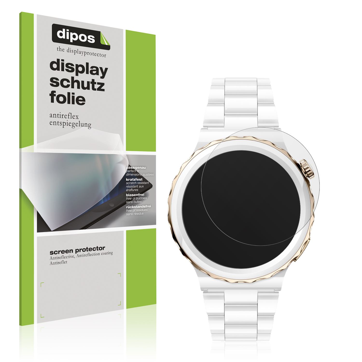 Matte Displayschutzfolie von dipos passend für Huawei Watch GT3 Pro Ceramic (43mm), präziser Zuschnitt und blasenfrei montiert