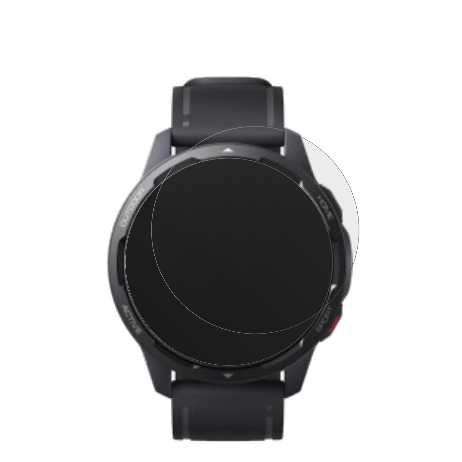 XiaomiWatch S1 Active mit aufgebrachter dipos Displayschutzfolie, die lästige Fingerabdrücke minimiert