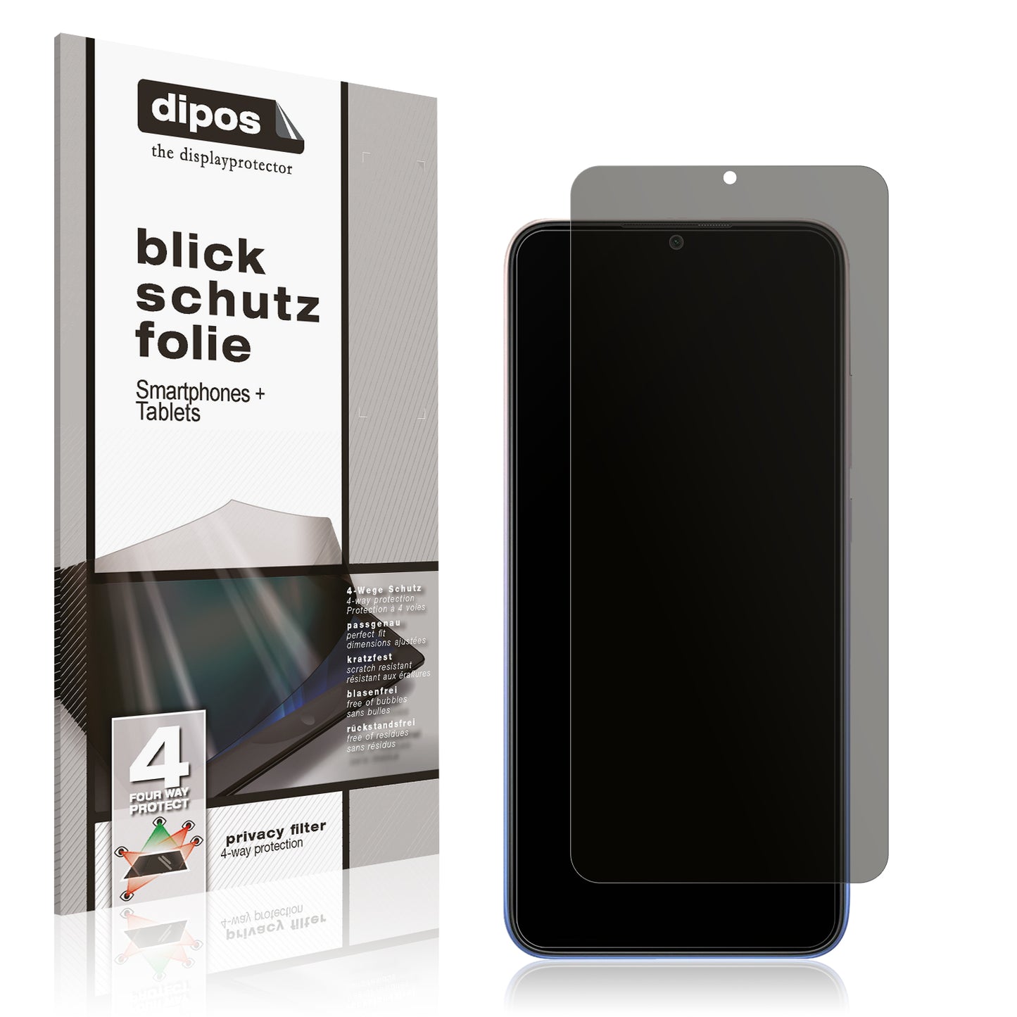 Blickschutzfolie von dipos passend für Xiaomi Redmi 9 Activ, präziser Zuschnitt und blasenfrei montiert