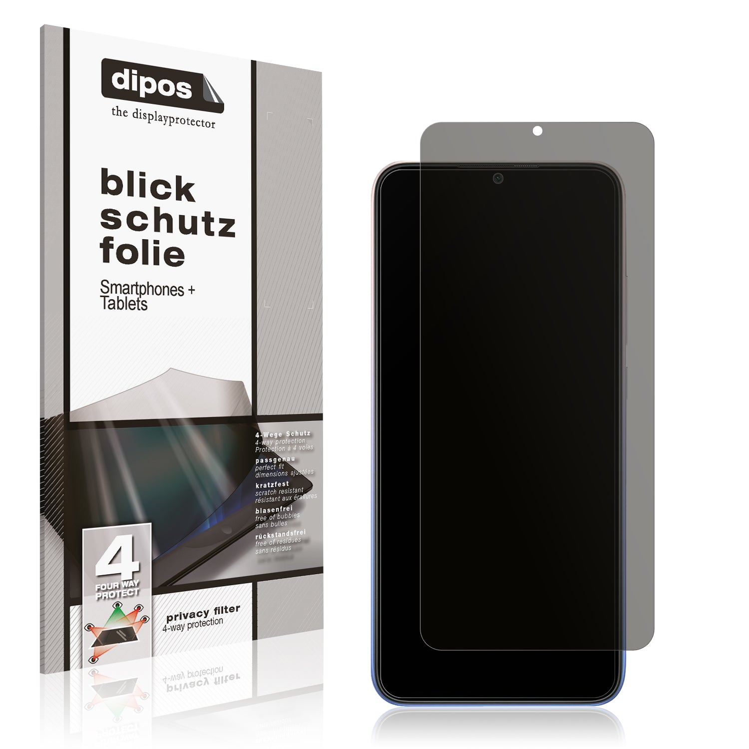 Blickschutzfolie von dipos passend für Xiaomi Redmi 9 Activ, präziser Zuschnitt und blasenfrei montiert