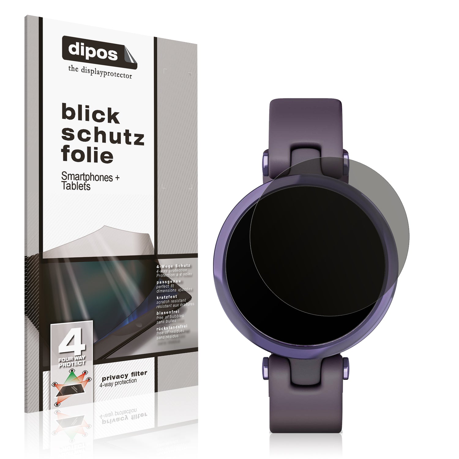 Blickschutzfolie von dipos passend für Garmin Lily Sport Smartwatch, präziser Zuschnitt und blasenfrei montiert