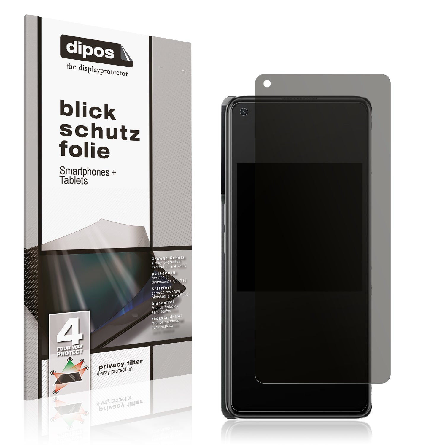 Blickschutzfolie von dipos passend für Oppo K10 Pro, präziser Zuschnitt und blasenfrei montiert