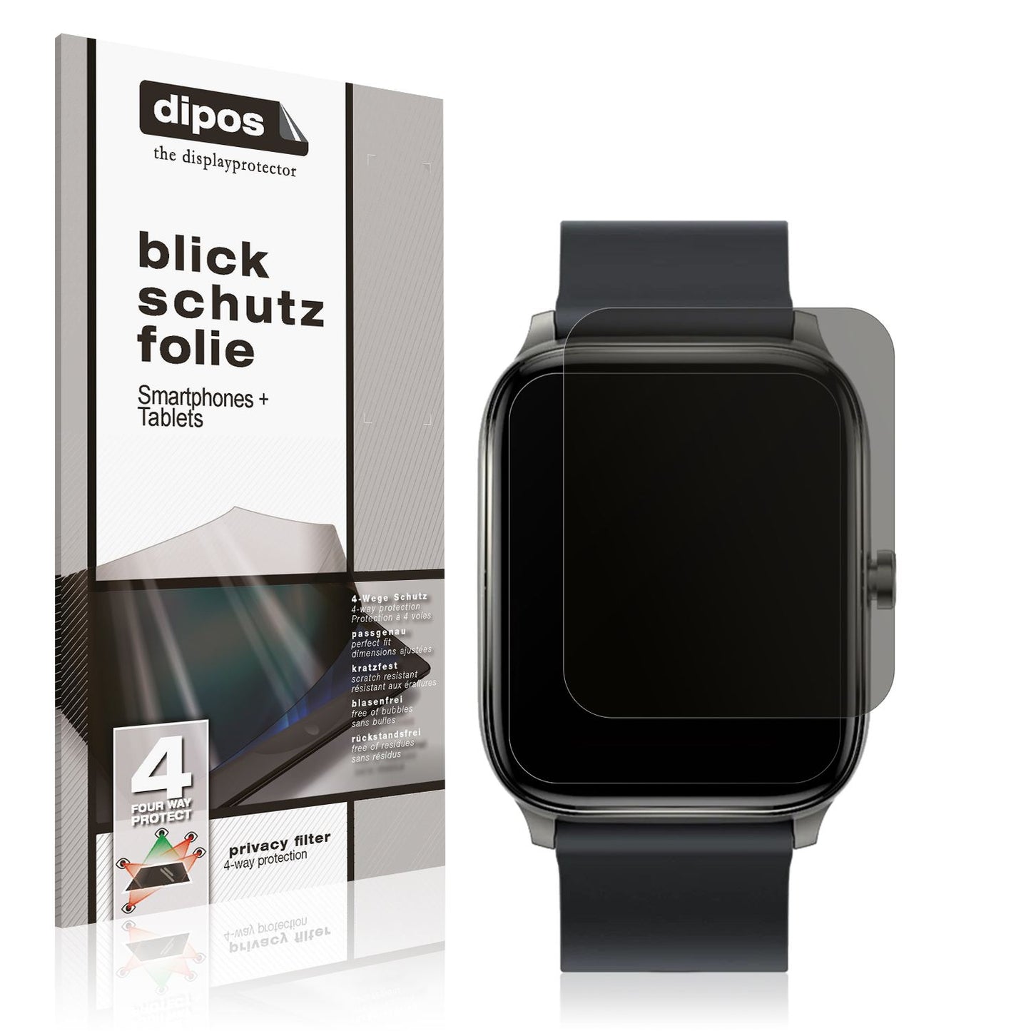 Blickschutzfolie von dipos passend für Haylou GST Smartwatch, präziser Zuschnitt und blasenfrei montiert