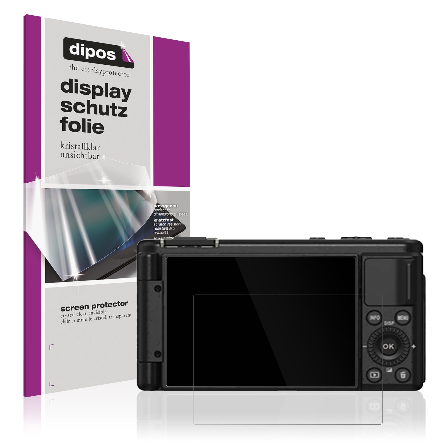 Klare Displayschutzfolie von dipos passend für Yashica City 200, präziser Zuschnitt und blasenfrei montiert