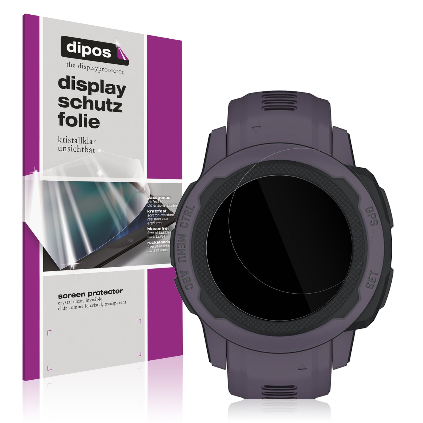 Klare Displayschutzfolie von dipos passend für Garmin Instinct 2S (40mm), präziser Zuschnitt und blasenfrei montiert