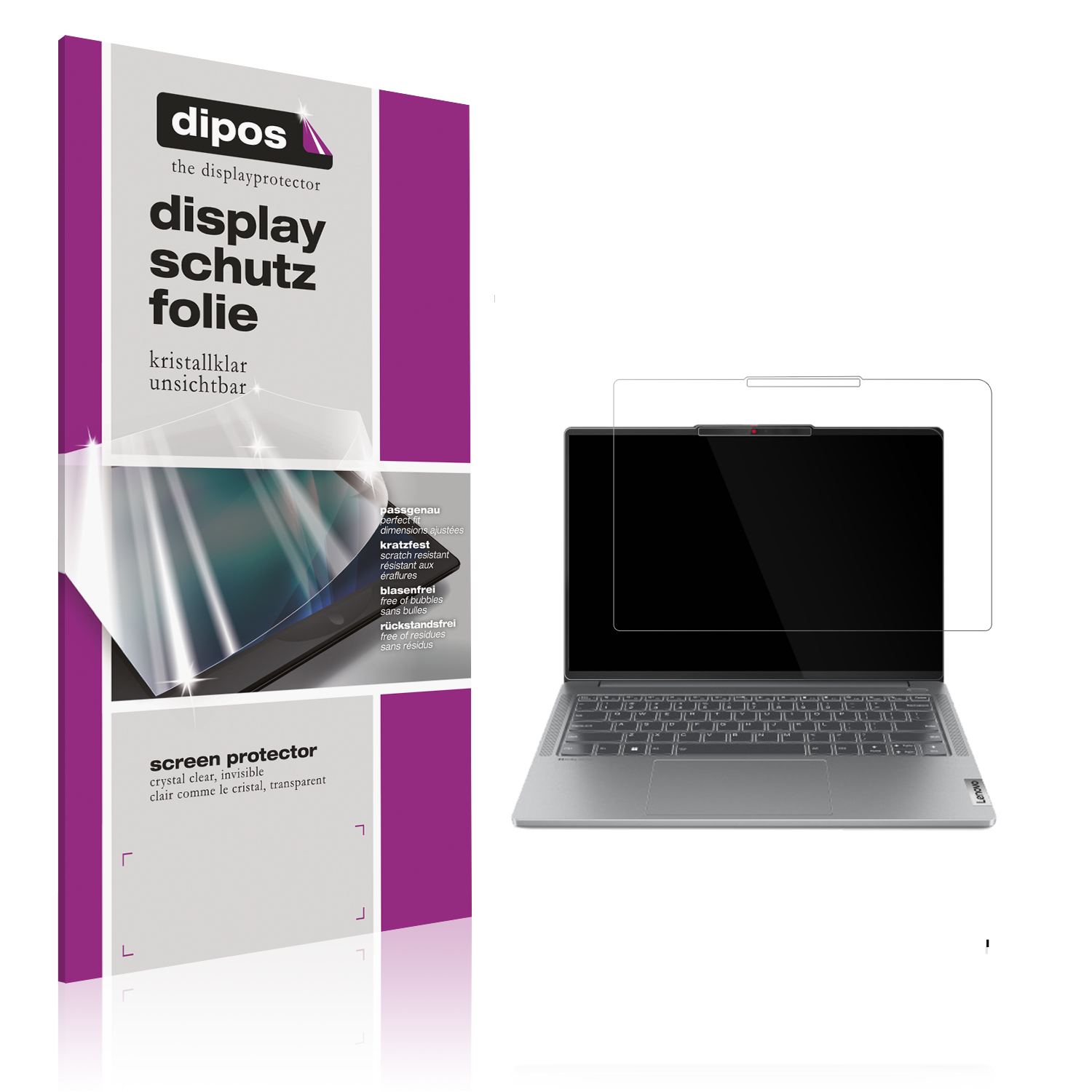 Klare Displayschutzfolie von dipos passend für Lenovo IdeaPad Pro 5 Gen 10 14 Zoll, präziser Zuschnitt und blasenfrei montiert