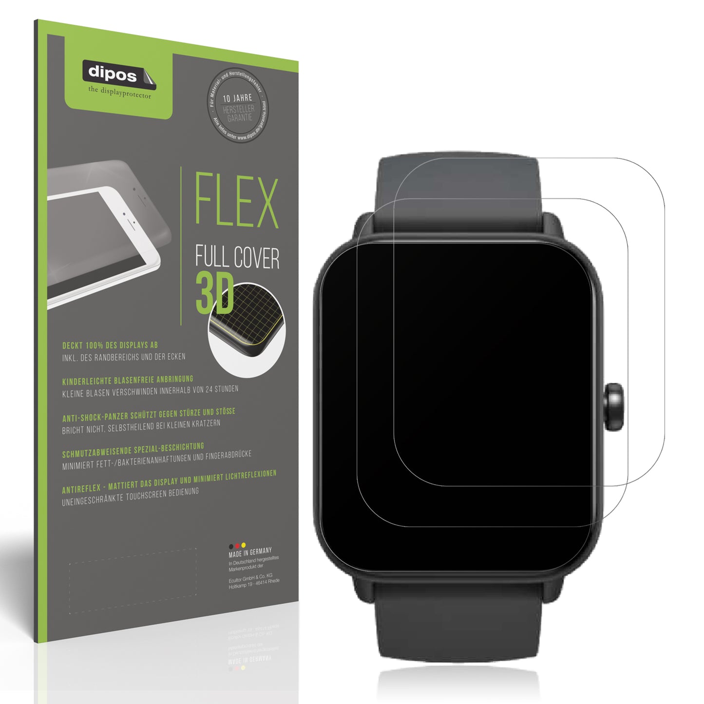Matte Displayschutzfolie von dipos passend für Fitpolo IDW19 Smartwatch, 100% Displayabdeckung und blasenfreie Montage