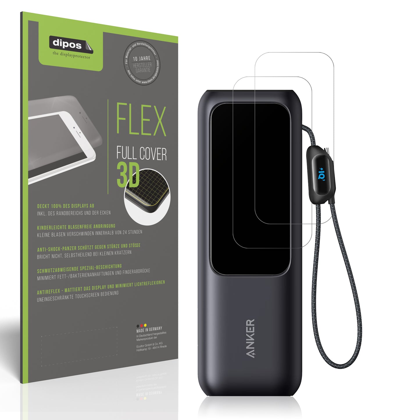2x Full Cover Schutzfolie matt für Anker A1695 Laptop Powerbank