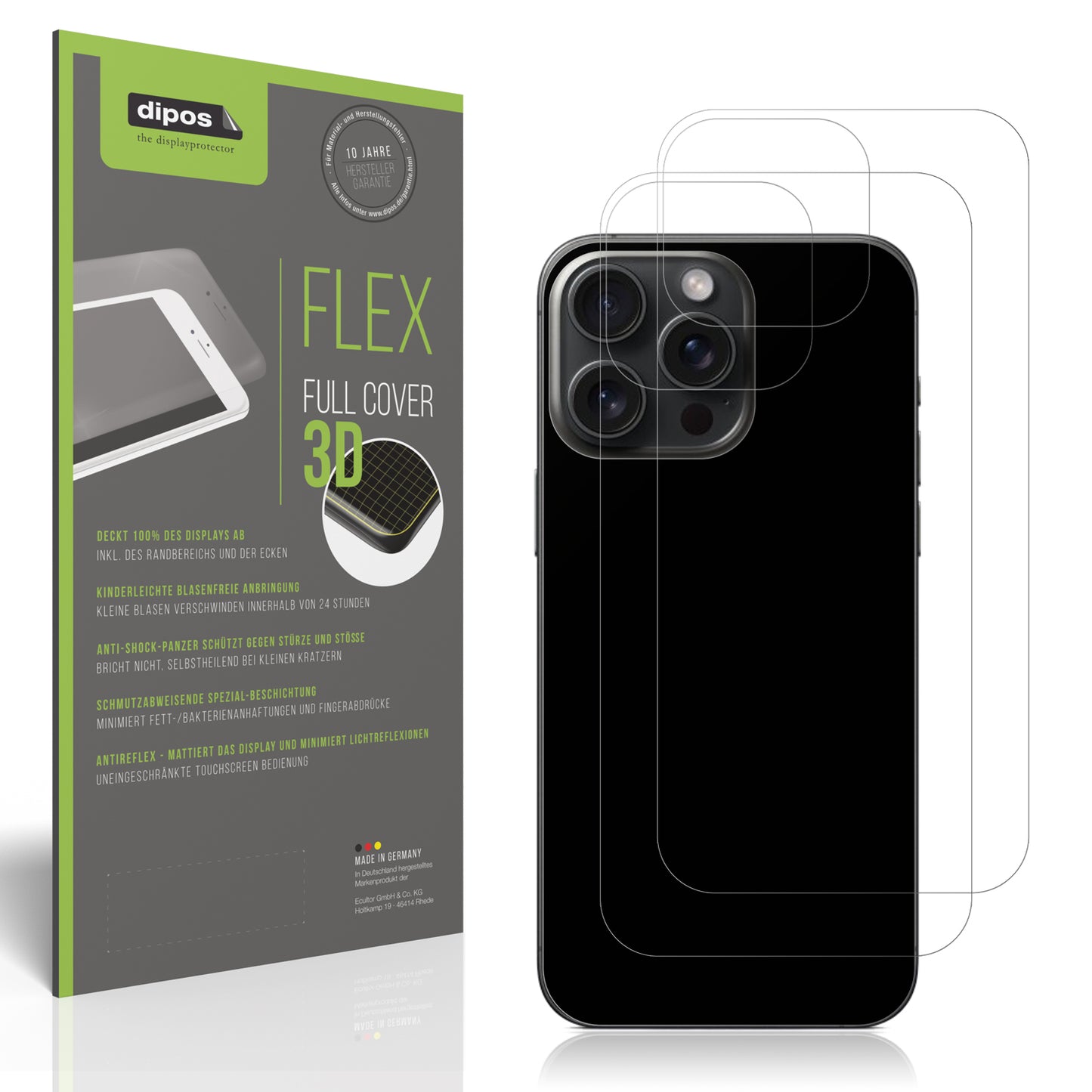 2x Full Cover Schutzfolie matt für Apple iPhone 16 Pro Rückseite