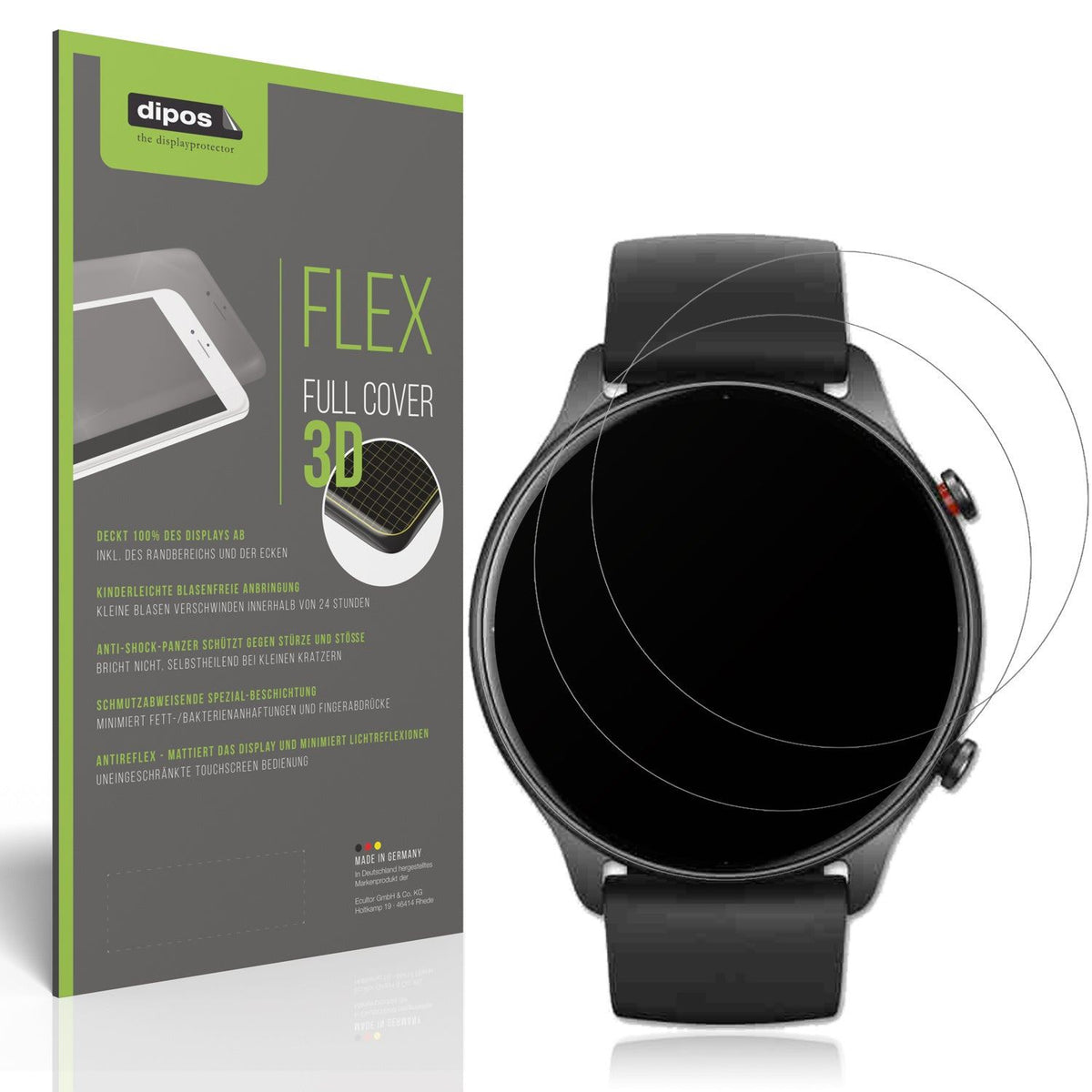 2x Full Cover Schutzfolie matt für Amazfit GTR 2e
