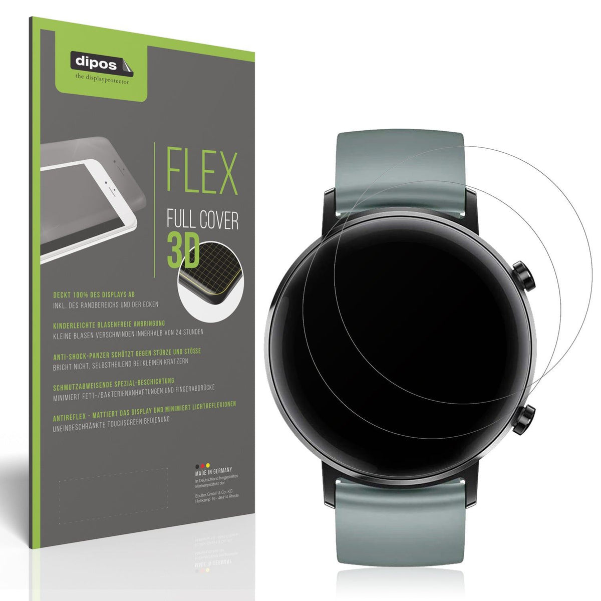 2x Full Cover Schutzfolie matt für Huawei Watch GT2 42mm