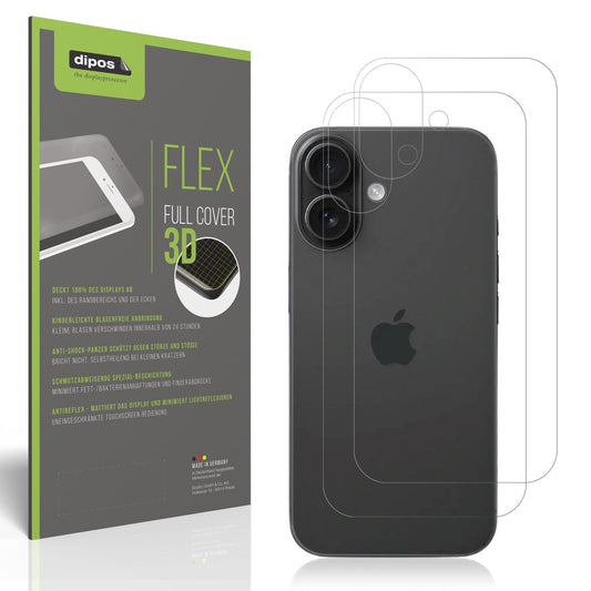 2x Full Cover Schutzfolie matt für Apple iPhone 16 Rückseite