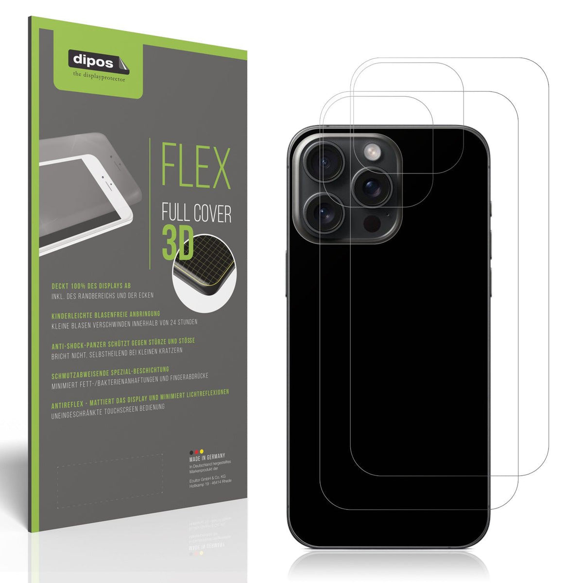 2x Full Cover Schutzfolie matt für Apple iPhone 15 Pro Max Rückseite