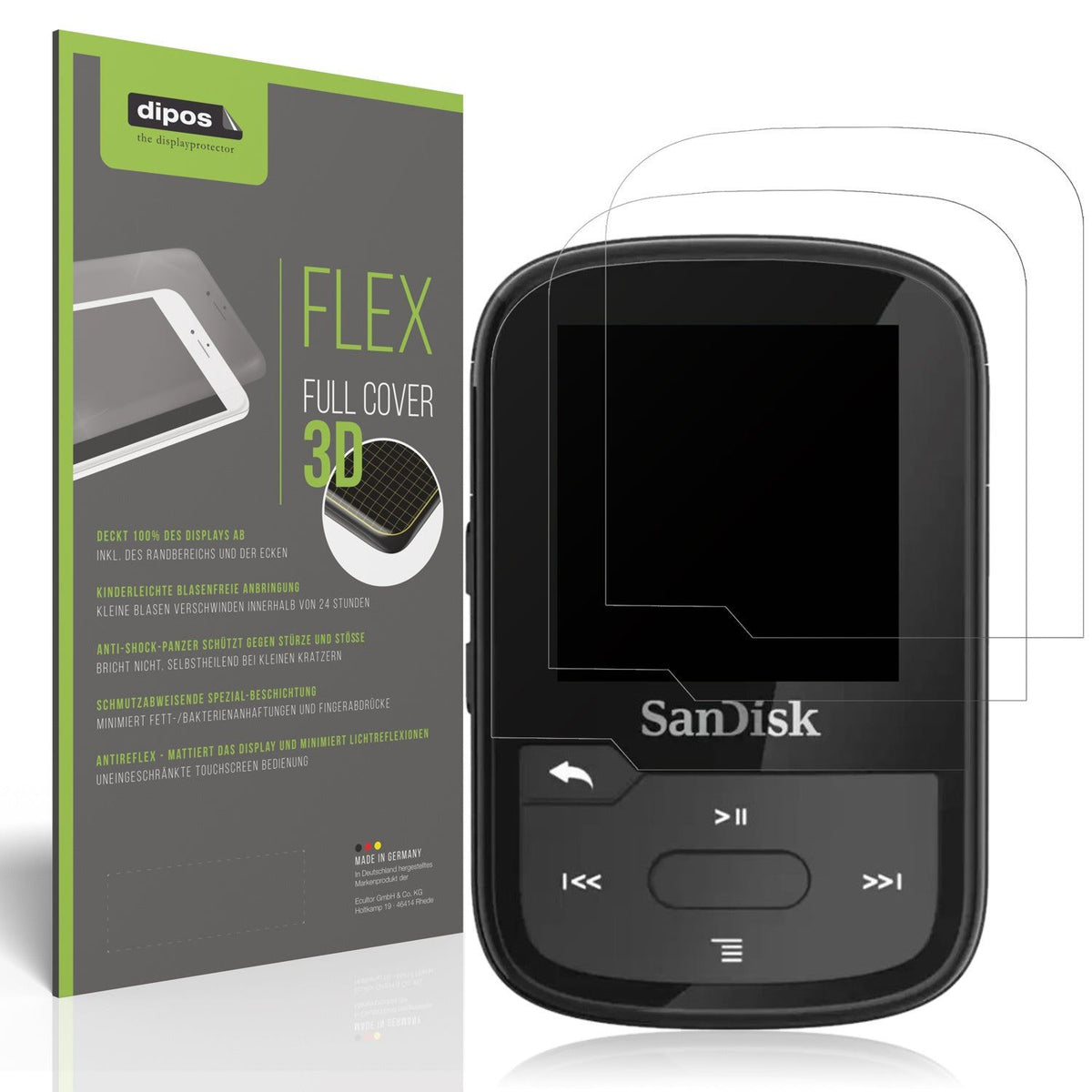2x Full Cover Schutzfolie matt für SanDisk Clip Sport Plus