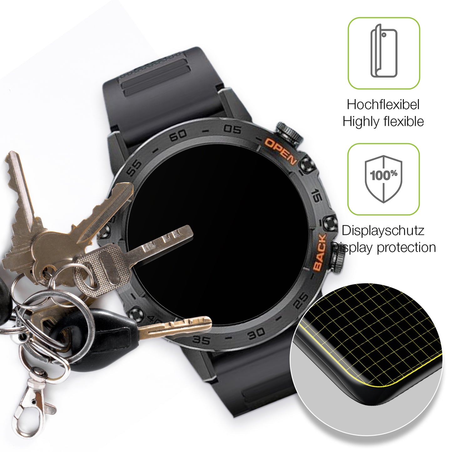 2x Full Cover Schutzfolie matt für Darmowade Smartwatch 1.39 Zoll
