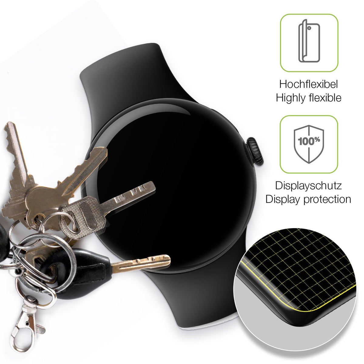 2x Full Cover Schutzfolie matt für Google Pixel Watch 1