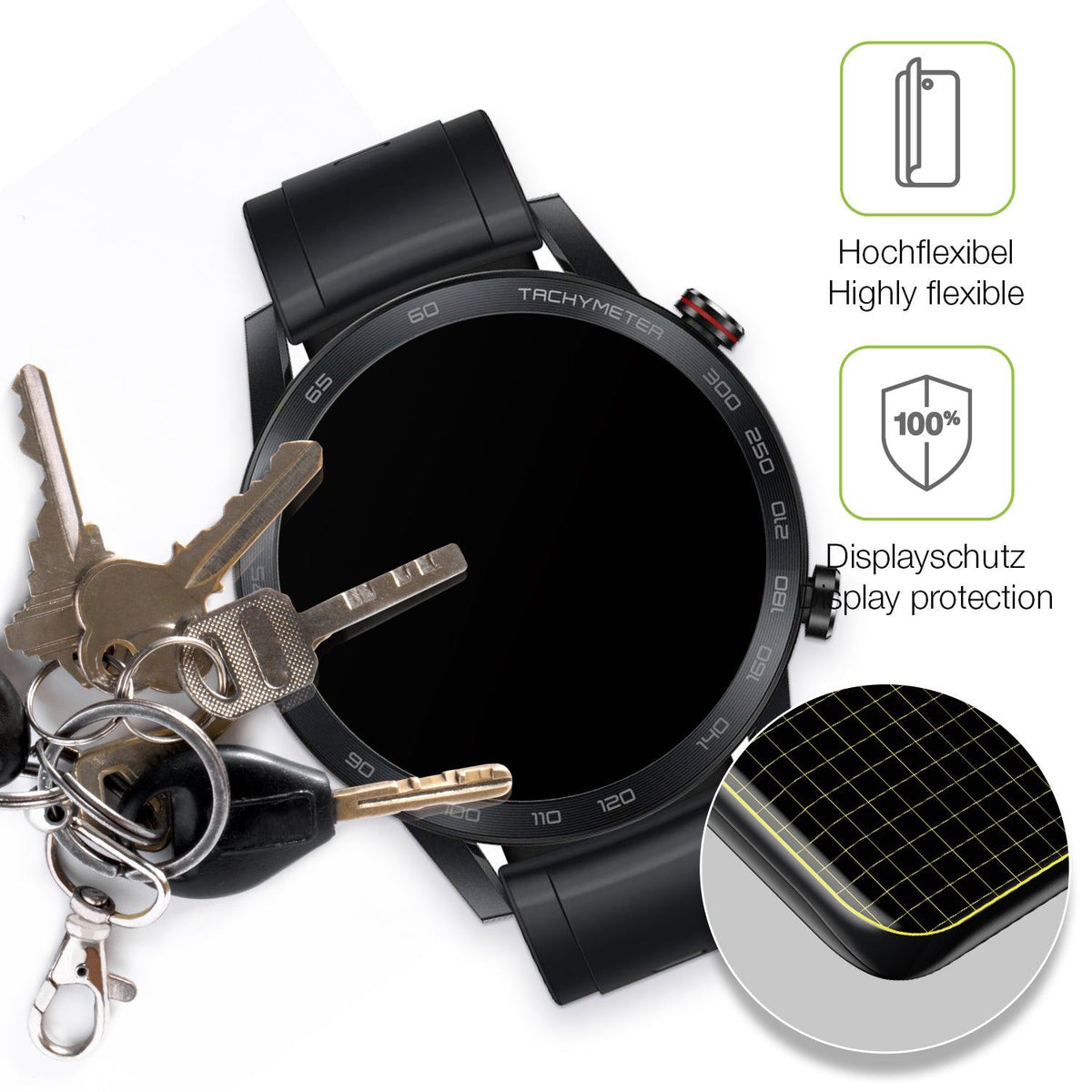 2x Full Cover Schutzfolie matt für Honor Magic Watch 2 46mm