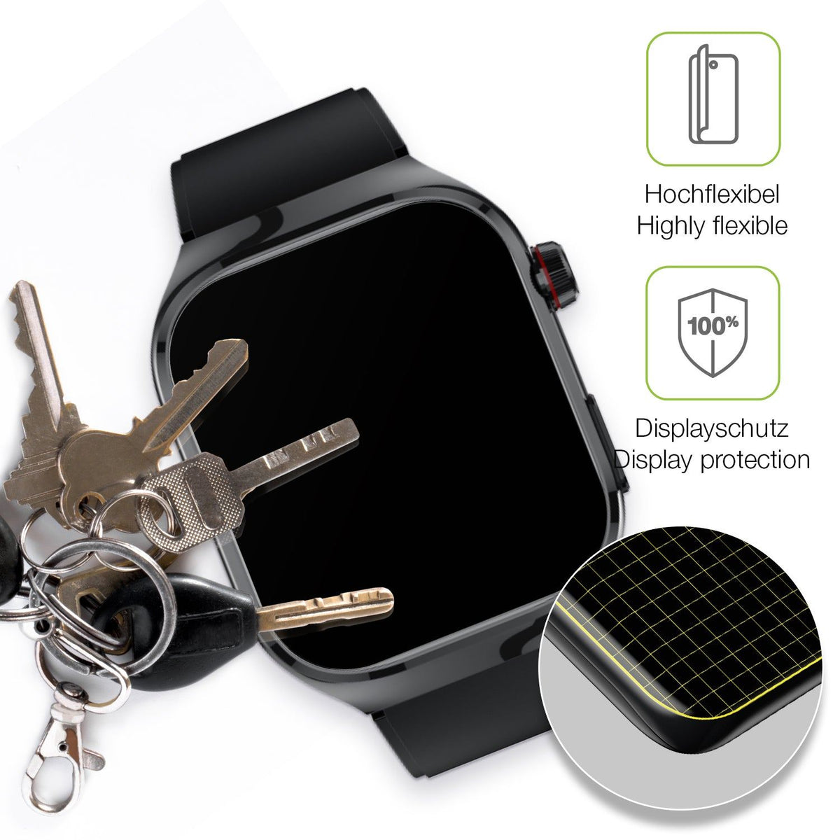 2x Full Cover Schutzfolie matt für TK 16 Smartwatch 2.04 Zoll