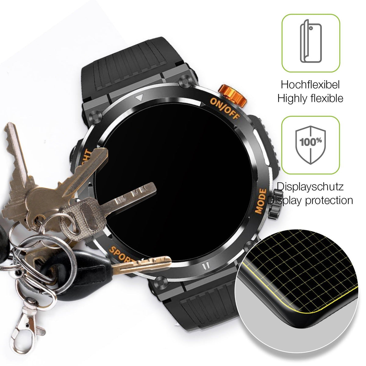 2x Full Cover Schutzfolie matt für MEGALITH K52 Fitness Tracker