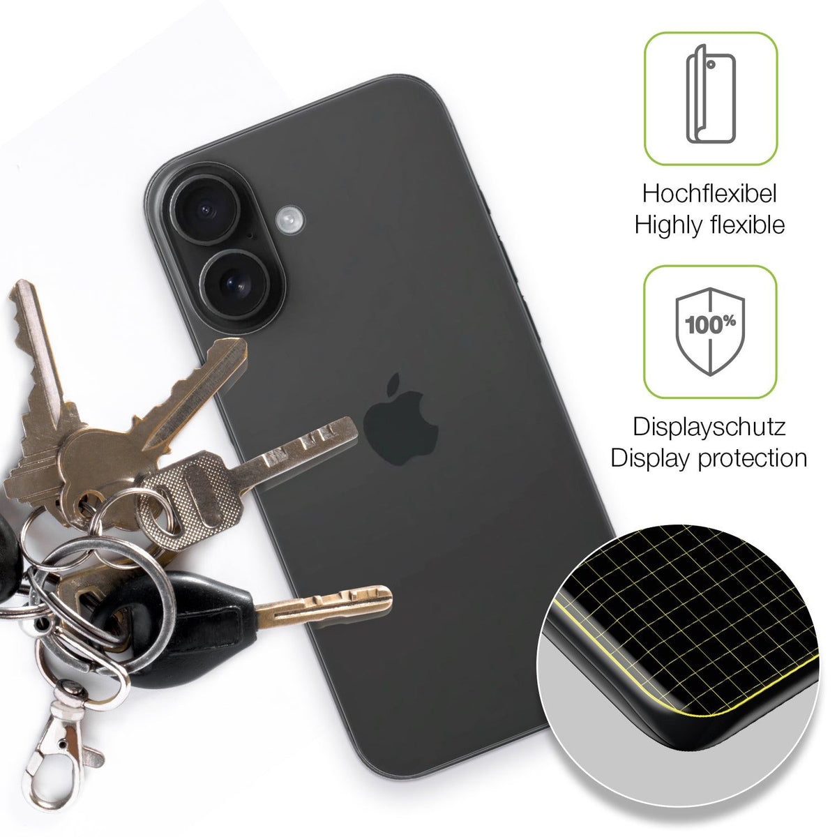 2x Full Cover Schutzfolie matt für Apple iPhone 16 Rückseite