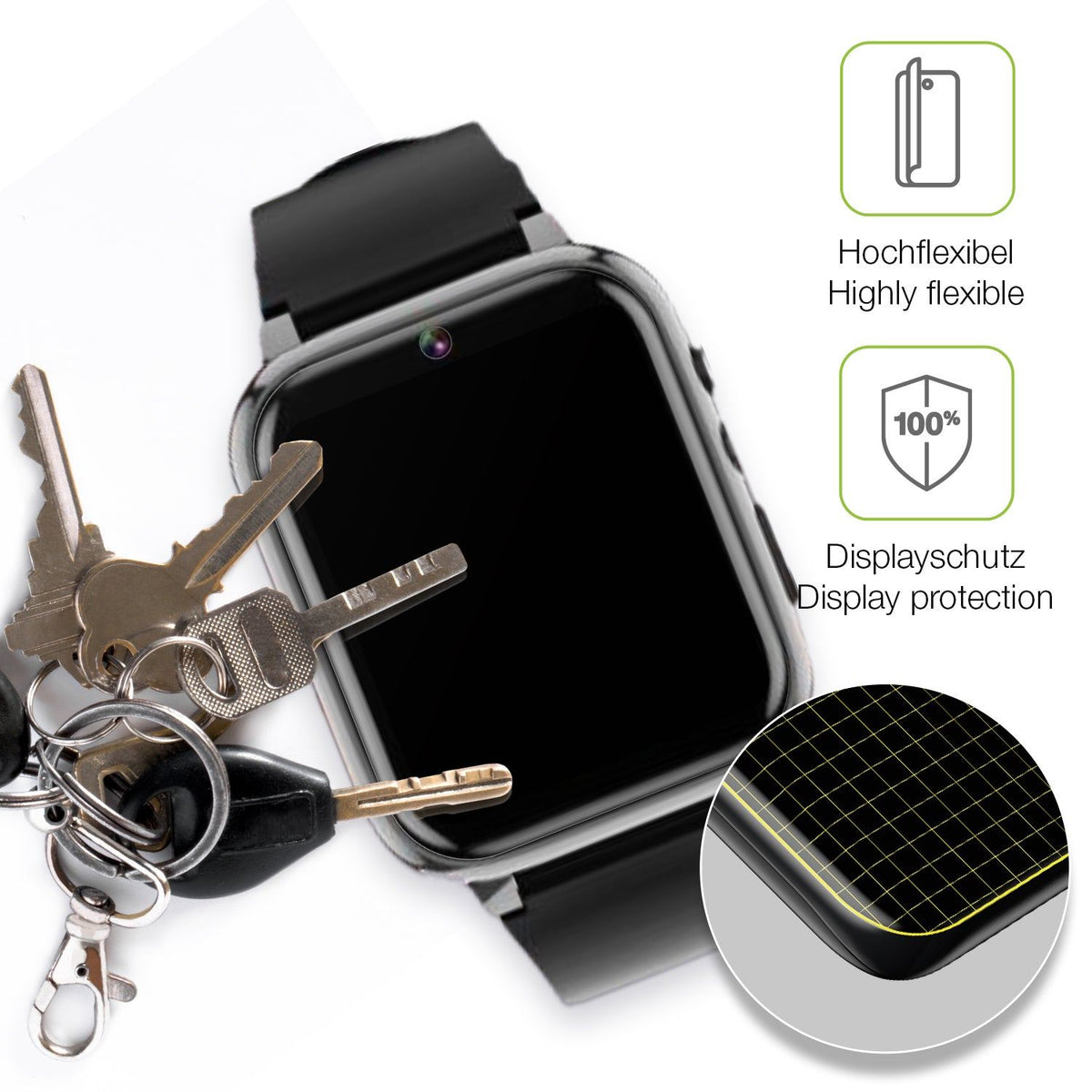 2x Full Cover Schutzfolie matt für Winnes 24A08001 Smartwatch