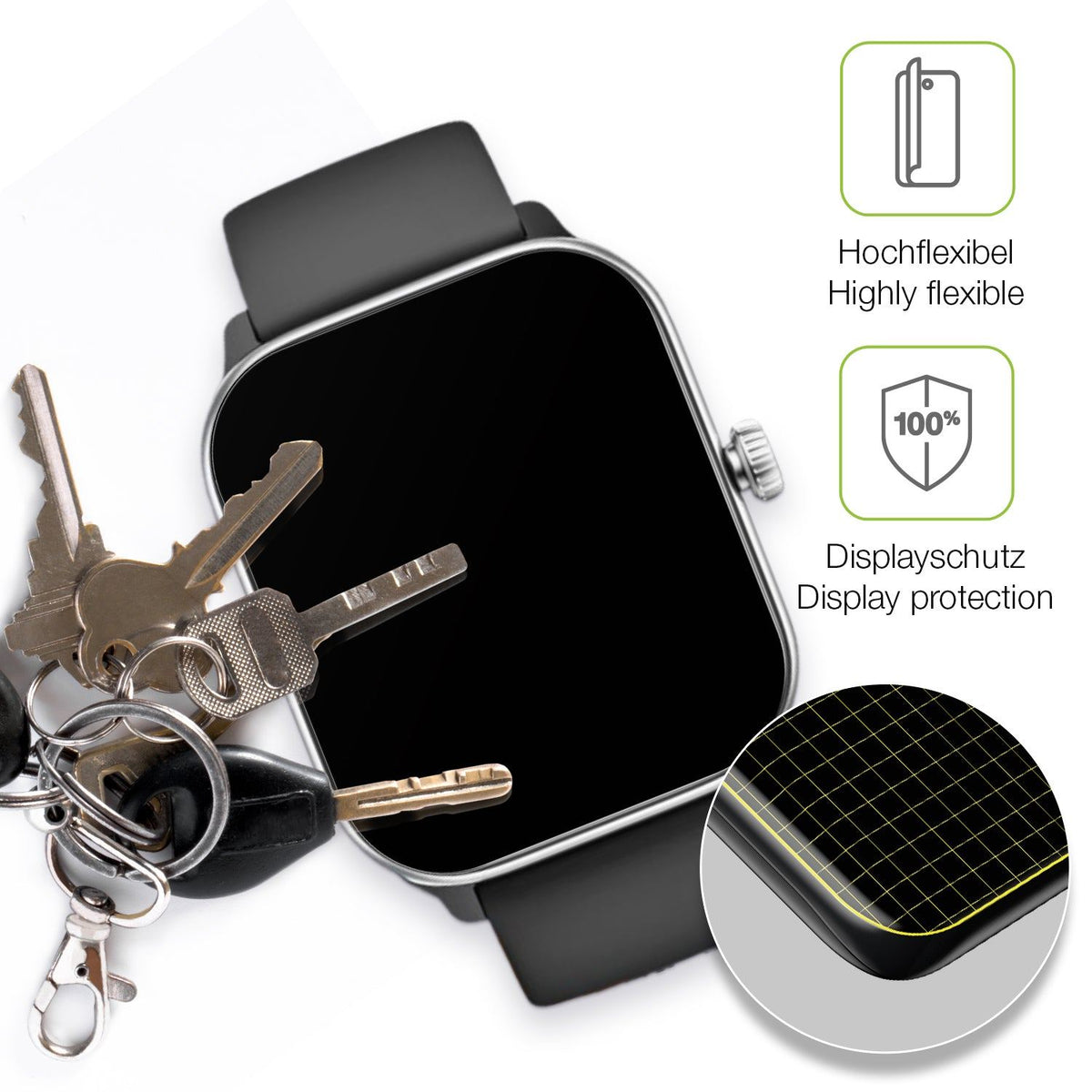 2x Full Cover Schutzfolie matt für Beafon 102 Smartwatch 1.83 Zoll