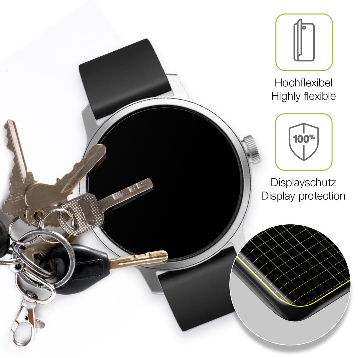 2x Full Cover Schutzfolie matt für Withings Scanwatch 42mm Gen. 1