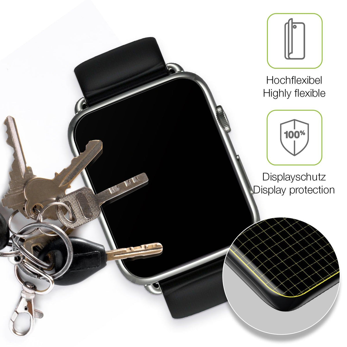 2x Full Cover Schutzfolie matt für Smartwatch DM20 1.88 Zoll