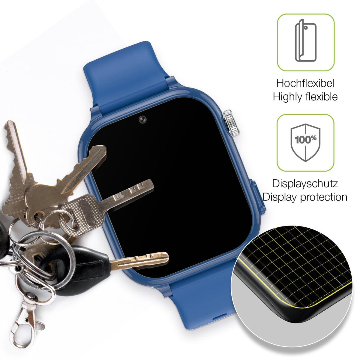 2x Full Cover Schutzfolie matt für Kesasohe 4G Kids Smartwatch