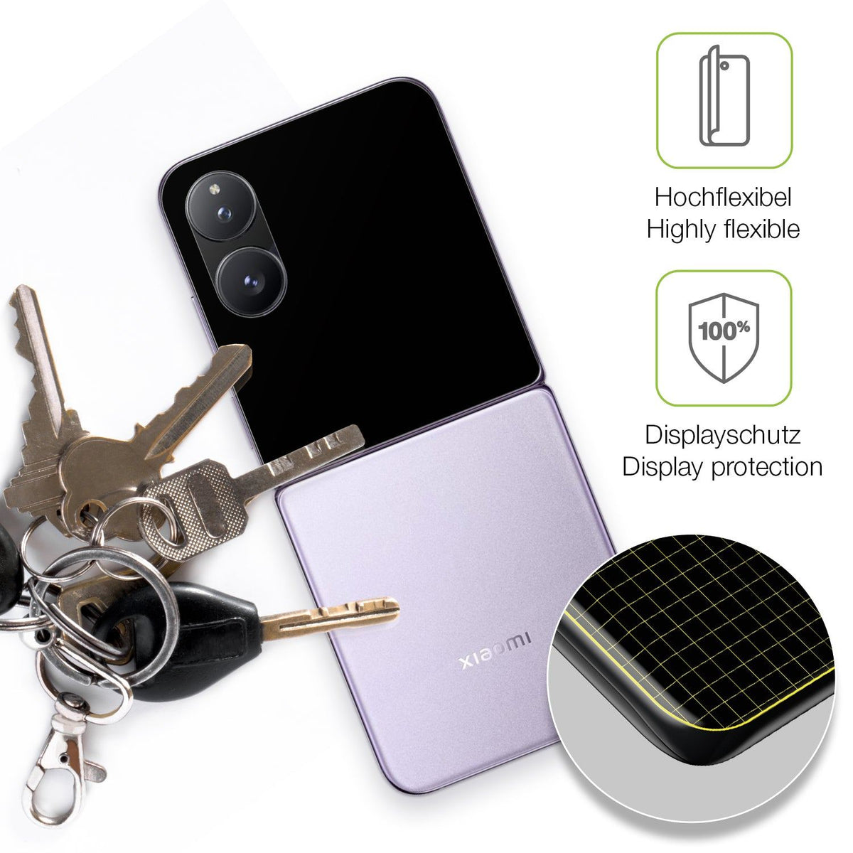 2x Full Cover Schutzfolie matt für Xiaomi Mix Flip 2 Außenseite