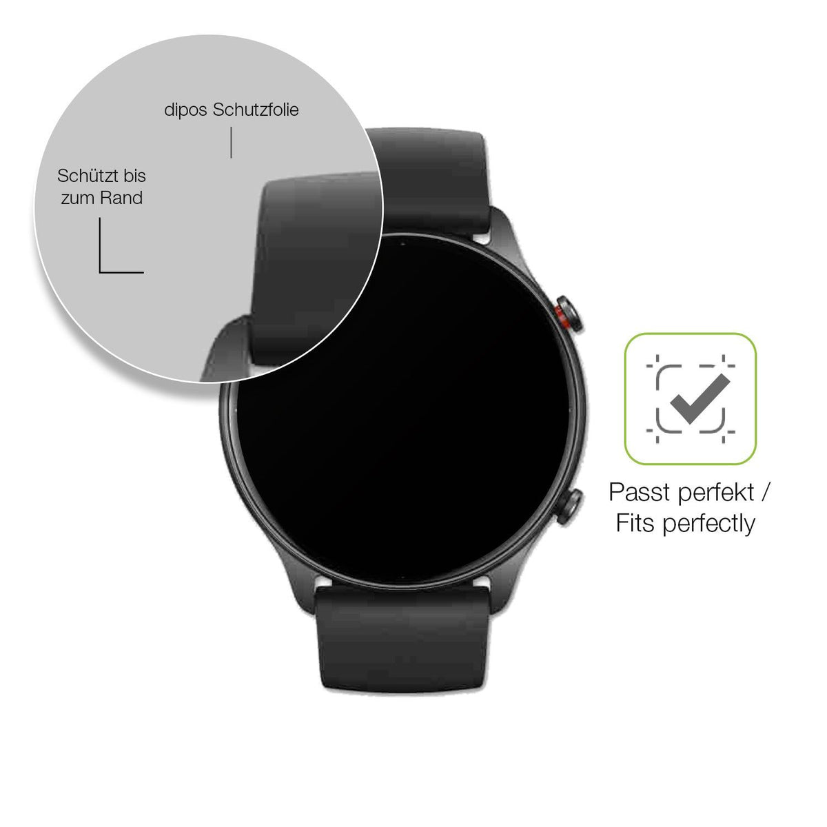 2x Full Cover Schutzfolie matt für Amazfit GTR 2e