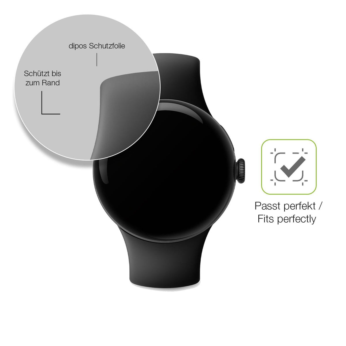 2x Full Cover Schutzfolie matt für Google Pixel Watch 1