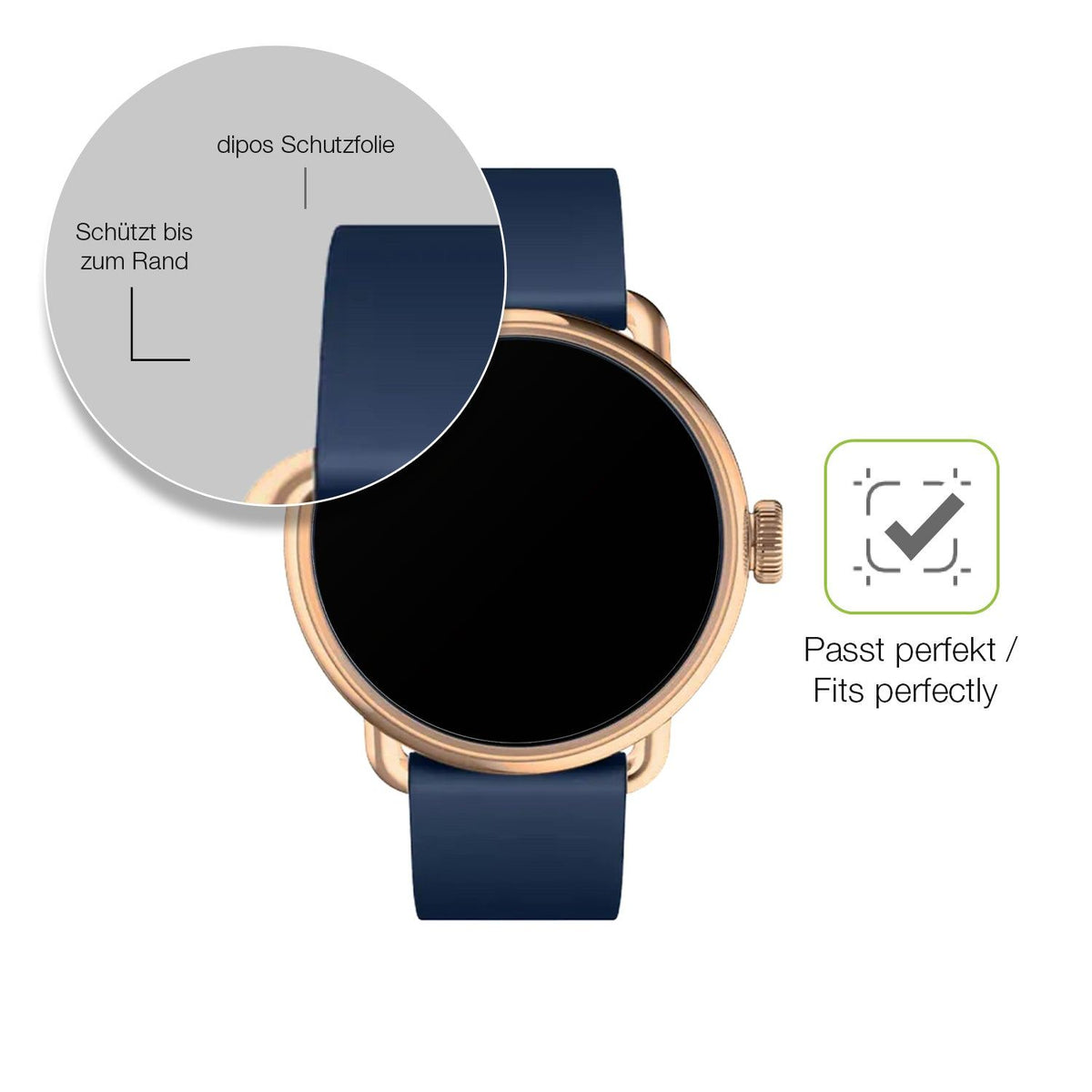2x Full Cover Schutzfolie matt für Withings Scanwatch 2 38mm