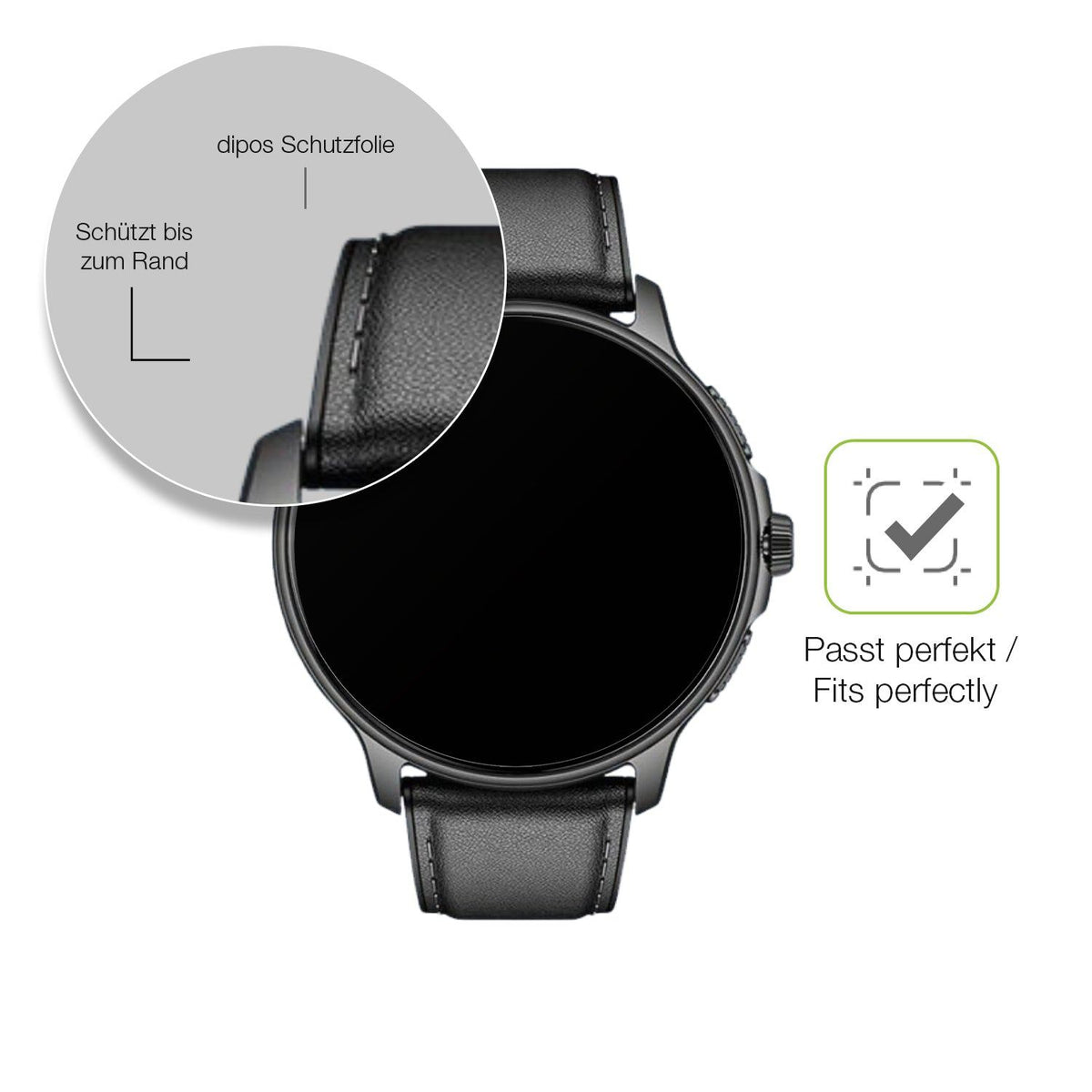 2x Full Cover Schutzfolie matt für Smartwatch 28.5mm durchmesser