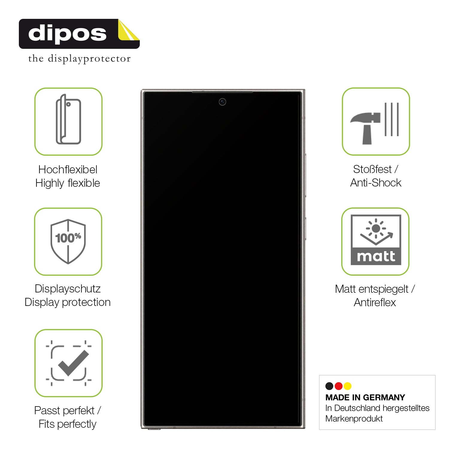 Displayschutz hergestellt in Deutschland, höchste Qualität made in Germany