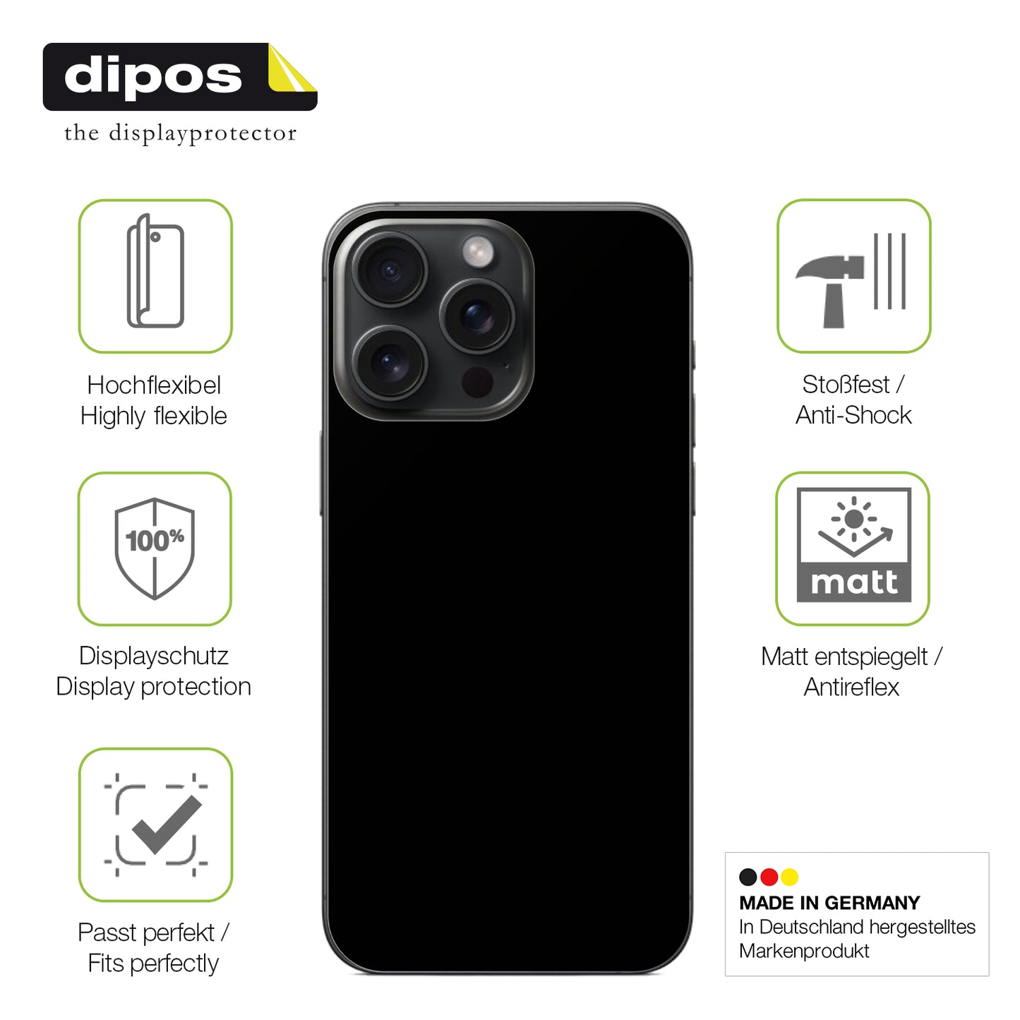 2x Full Cover Schutzfolie matt für Apple iPhone 16 Pro Rückseite