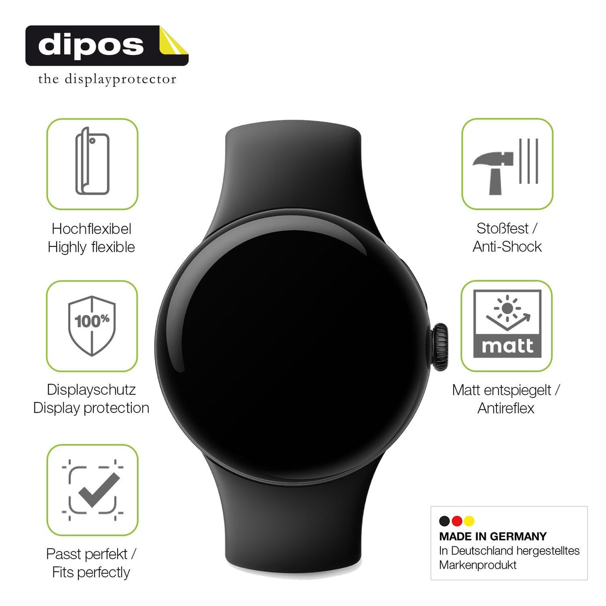 2x Full Cover Schutzfolie matt für Google Pixel Watch 1