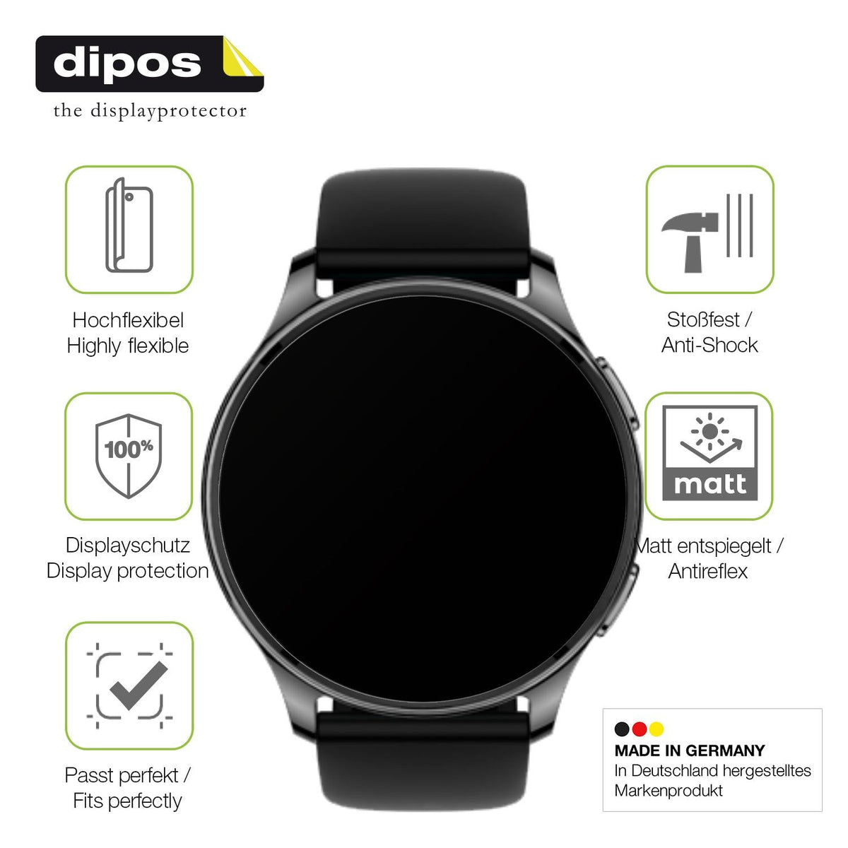 2x Full Cover Schutzfolie matt für Amazfit Pop 3r