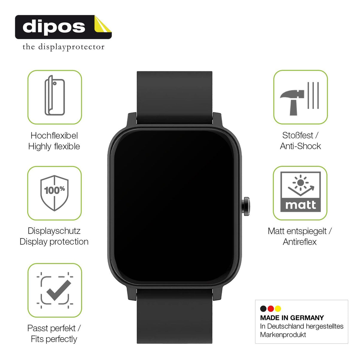2x Full Cover Schutzfolie matt für Matast Smartwatch