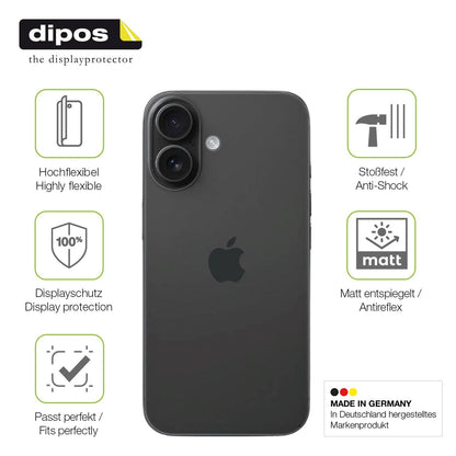 2x Full Cover Schutzfolie matt für Apple iPhone 16 Rückseite
