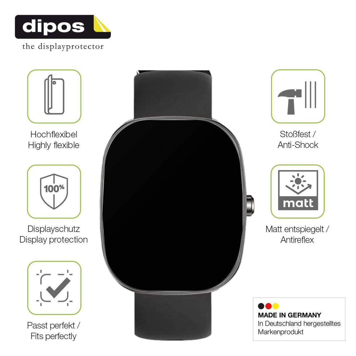 2x Full Cover Schutzfolie matt für UPDEI S5 Smartwatch 1.83 Zoll