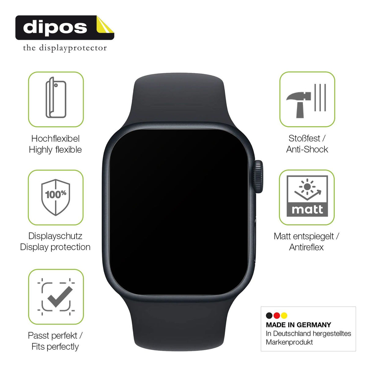 2x Full Cover Schutzfolie matt für Apple Watch Series 8 41mm