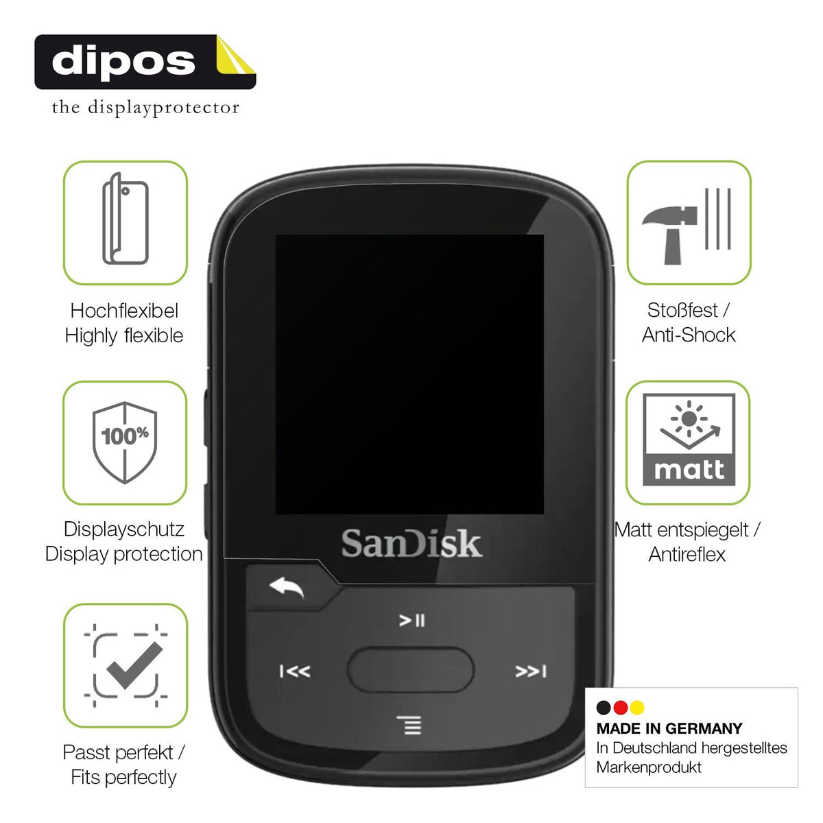 2x Full Cover Schutzfolie matt für SanDisk Clip Sport Plus