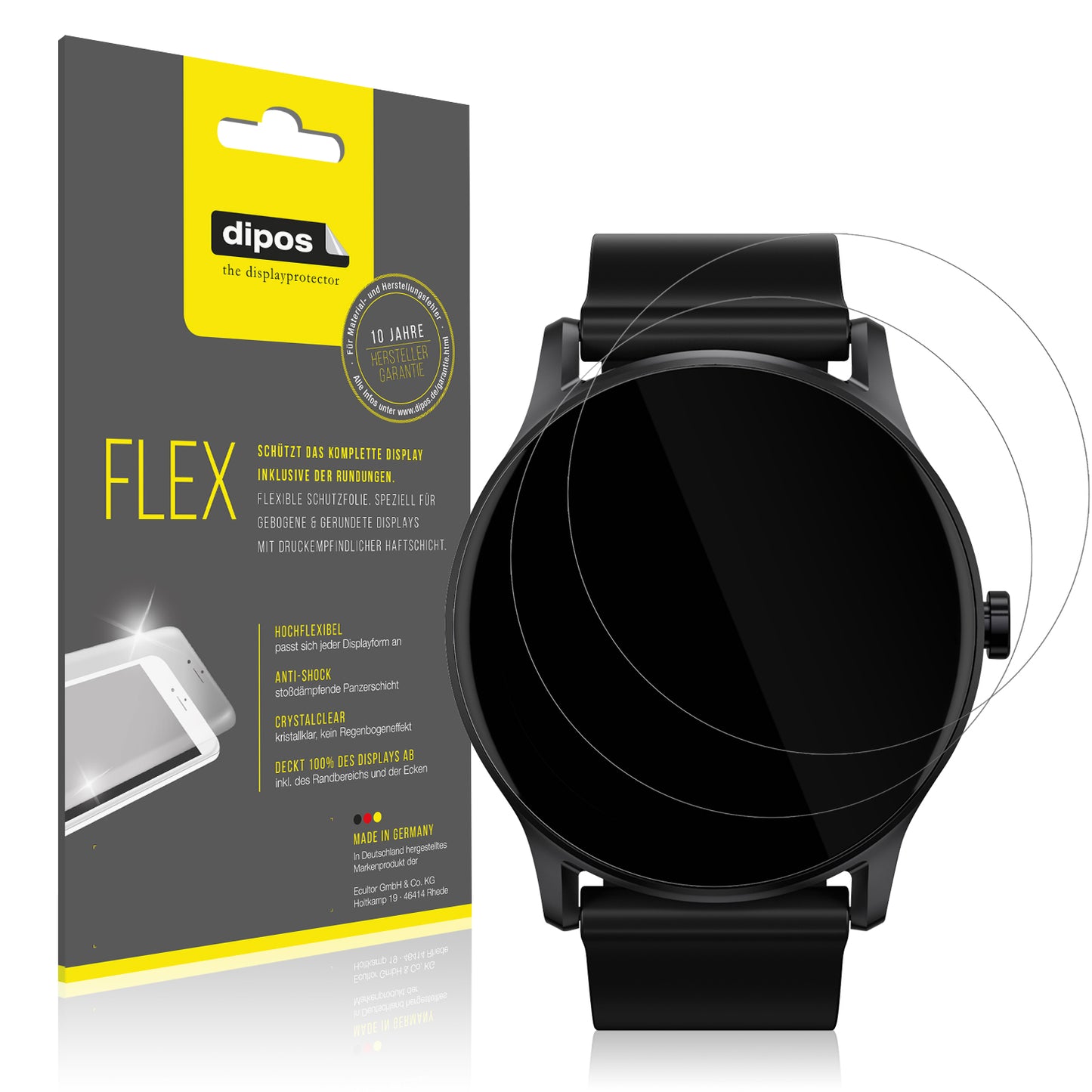Klare Displayschutzfolie von dipos passend für Haylou GS Smartwatch, 100% Displayabdeckung und blasenfreie Montage