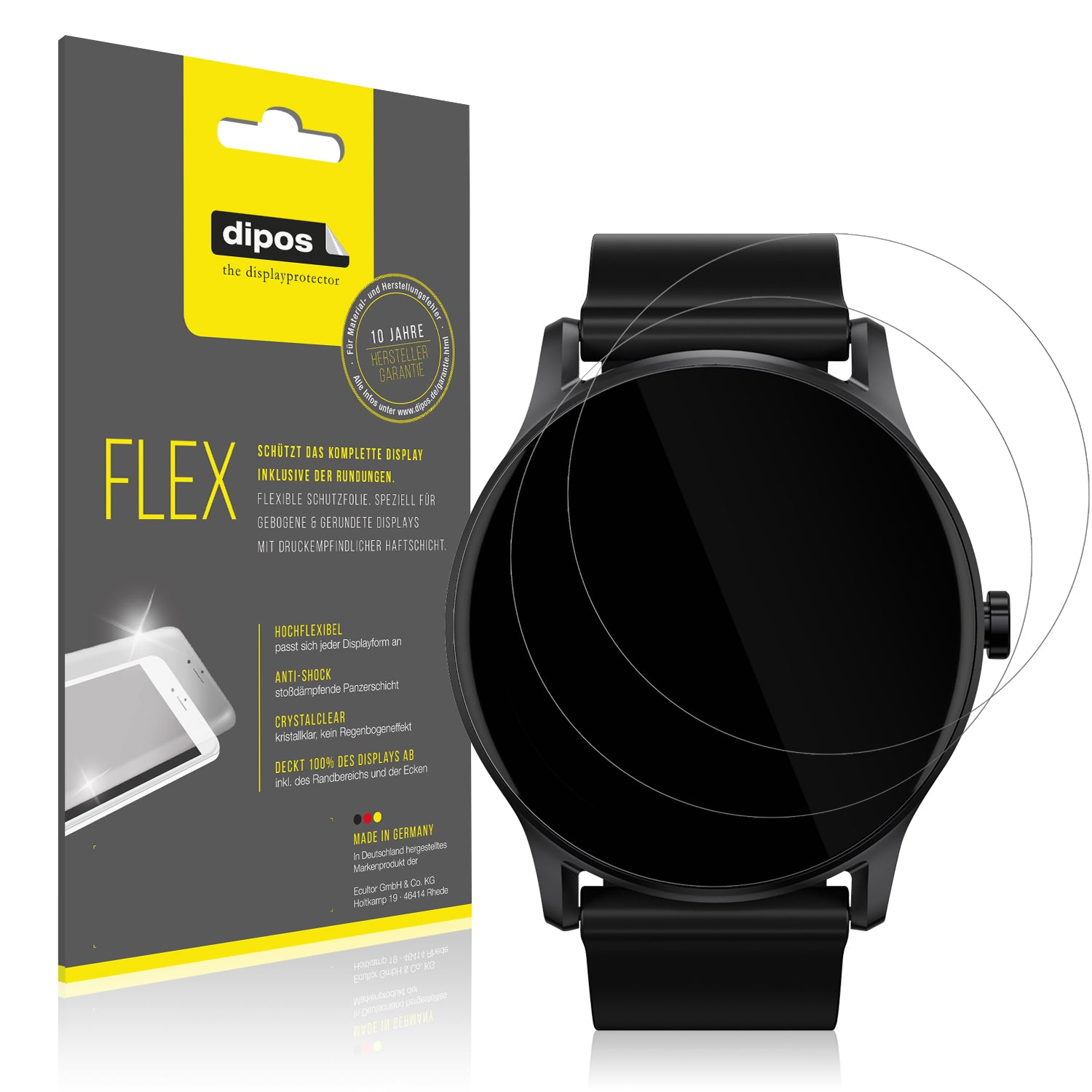 Klare Displayschutzfolie von dipos passend für Haylou GS Smartwatch, 100% Displayabdeckung und blasenfreie Montage
