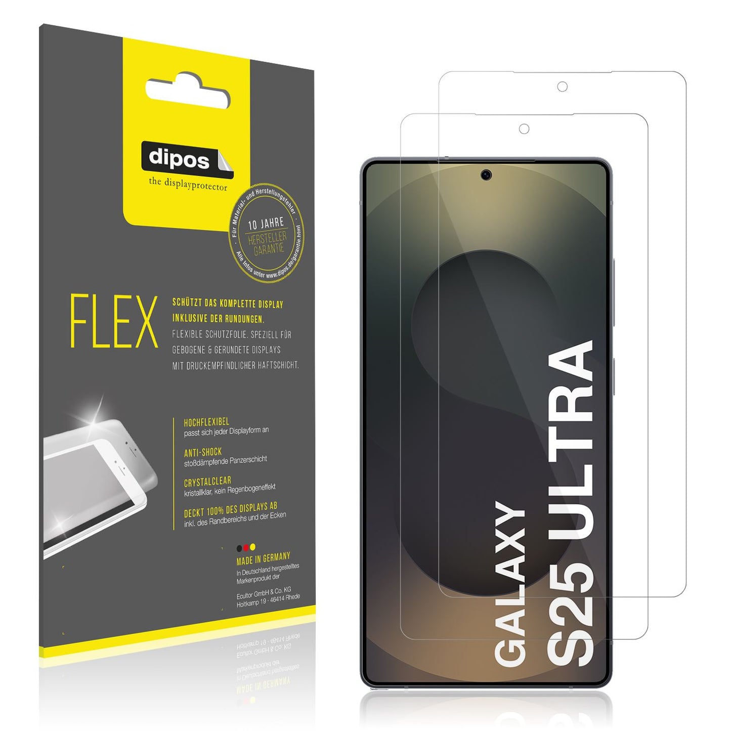 Klare Displayschutzfolie von dipos passend für Samsung Galaxy S25 Ultra Enterprise, 100% Displayabdeckung und blasenfreie Montage