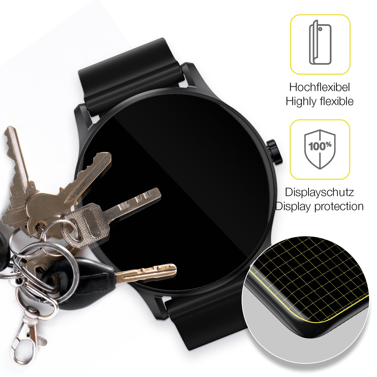 dipos Displayschutz für Haylou GS Smartwatch, transparente Oberfläche, geringe Dicke und perfekte Passform
