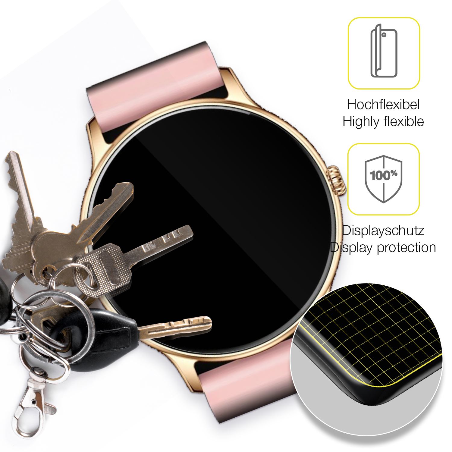 dipos Displayschutz für Fireboltt Phoenix, transparente Oberfläche, geringe Dicke und perfekte Passform